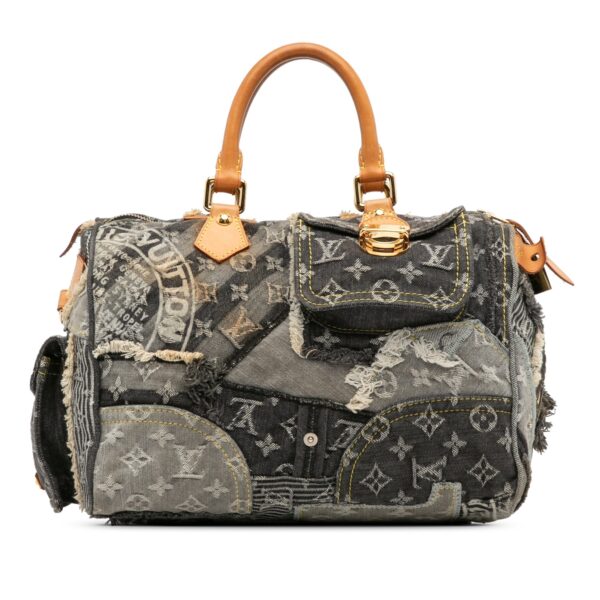 Gray Louis Vuitton Monogram Denim Patchwork Speedy 30 Boston Bag | Luna Bags