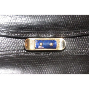 1960's Gucci black lizard top handle Kelly bag w blue lapis clasp | Luna Bags