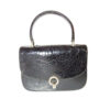 Giorgio GUCCI, Bamboo 1947 style, dark navy crocodile leather, top handle purse with sterling hardware, a boxy, structured shape, & an envelope style top | Luna Bags - Image 15