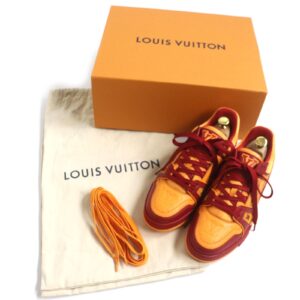 LOUIS VUITTON sneakers leather Orange red LV trainer line 6 1/2 | Luna Bags