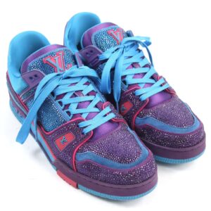 LOUIS VUITTON sneakers 1A9JWJ Suede, Fabric, Rhinestone Blue purple LV Trainer Line 8 | Luna Bags