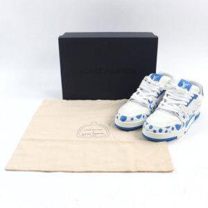 LOUIS VUITTON sneakers 1ABD1G leather White blue LV trainer line 8 | Luna Bags