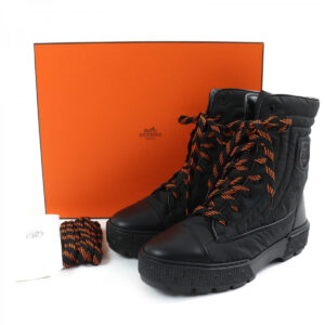HERMES Ankle boots 232064Z leather Black orange fresh 38.5 | Luna Bags