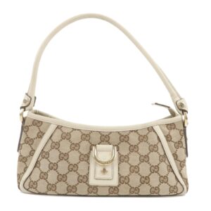 GUCCI Abbey GG Canvas Leather Pouch Hand Bag Beige White 130939 | Luna Bags