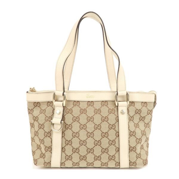 GUCCI Abbey GG Canvas Leather Hand Bag Beige Ivory 141471 | Luna Bags