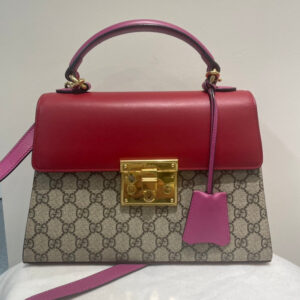 Gucci GG Supreme Padlock Top Handle Shoulder Bag,Red & Beige | Luna Bags