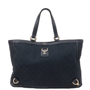 GUCCI Abbey Line GG Canvas Leather Tote Bag Black 141472 | Luna Bags