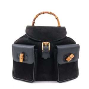 GUCCI Bamboo Suede Leather Back Pack Black 003.2058.0016 | Luna Bags