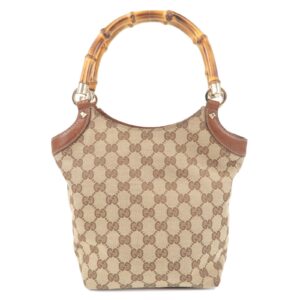 GUCCI Bamboo GG Canvas Leather Hand Bag Beige Brown 140203 | Luna Bags