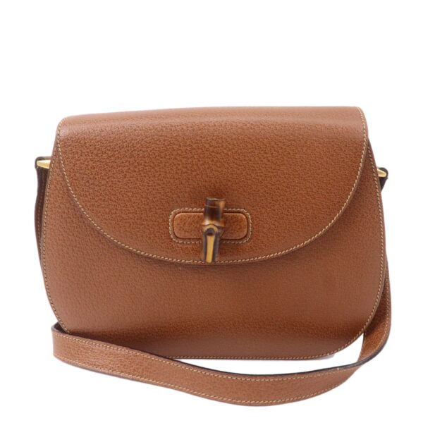 GUCCI Bamboo Leather Shoulder Bag Brown 001・2113・1622 | Luna Bags