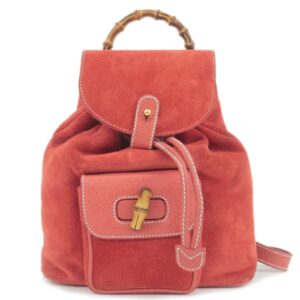 GUCCI Bamboo Suede Leather Ruck Sack Back Pack Red 003.1705.0030 | Luna Bags