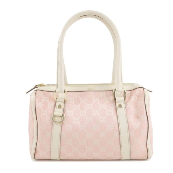 GUCCI Abbey GG Canvas Leather Boston Hand Bag Pink Ivory 130942 | Luna Bags