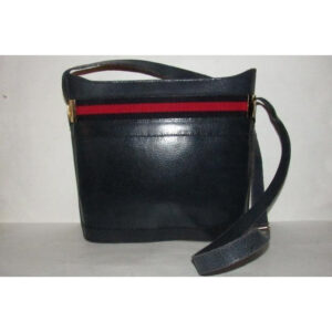 Gucci Blue Hard Boxy Leather Bucket Bag w red/blue stripe | Luna Bags
