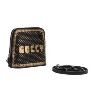 Gucci Black Leather Guccy Sega Script Dome Cross Body | Luna Bags