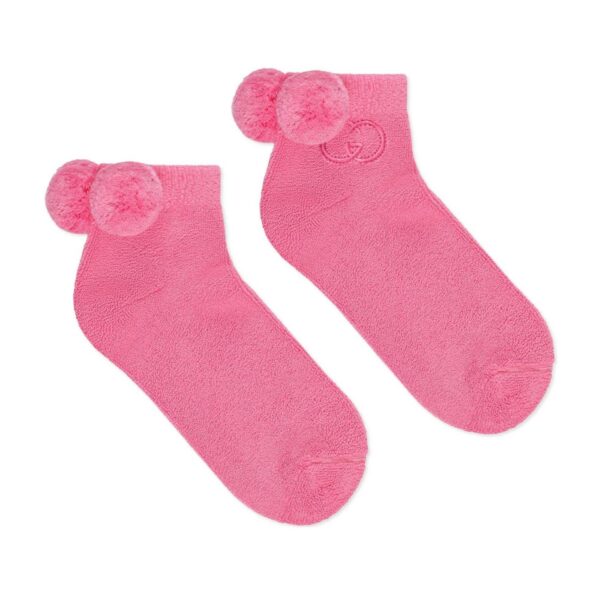 Gucci Cotton Ankle Socks with Pom-poms in Pink | Luna Bags