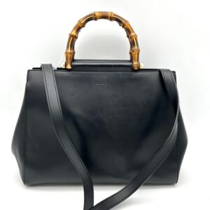 Gucci Black Leather Nymphaea Bamboo Tote Gucci LA14305 | Luna Bags