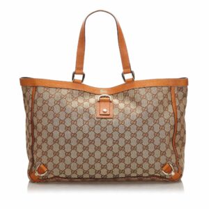 Gucci Brown Beige Canvas Fabric GG Abbey D Ring Tote Bag Italy | Luna Bags