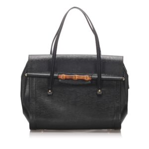 Gucci Black Calf Leather Bamboo Bullet Tote Bag Italy | Luna Bags