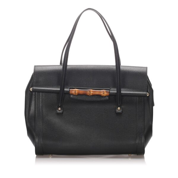 Gucci Black Calf Leather Bamboo Bullet Tote Bag Italy | Luna Bags