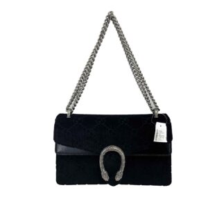 GUCCI - NEW Black / Silver Velvet Embossed GG Dionysus Small Shoulder Bag | Luna Bags