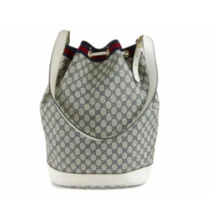 Gucci Blue Guccissima Print on White Leather Drawstring Top Bucket Bag W Red And Navy Stripe | Luna Bags