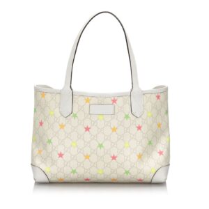 Gucci White Ivory Coated Canvas Fabric GG Supreme Star Tote Bag Italy | Luna Bags