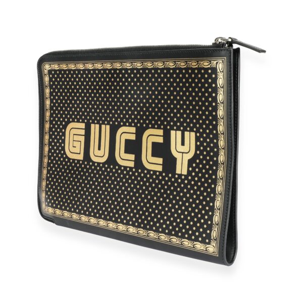 Gucci Black & Gold Magnetismo Print Leather Pouch | Luna Bags
