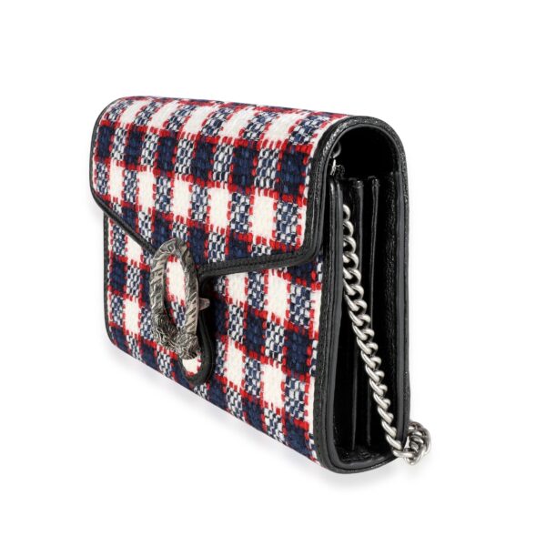 Gucci White, Marine, & Hibiscus Red Tweed Mini Dionysus Chain Wallet | Luna Bags