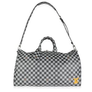 LOUIS VUITTON Black & White Distorted Damier Keepall Bandouliere 50 | Luna Bags