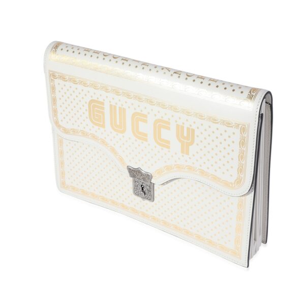Gucci x Sega Mystic White Star Printed Calfskin GUCCY Portfolio Clutch | Luna Bags