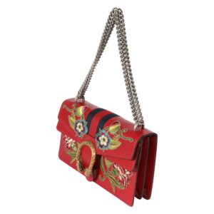 Gucci Red Leather Floral Embroidered Small Dionysus | Luna Bags