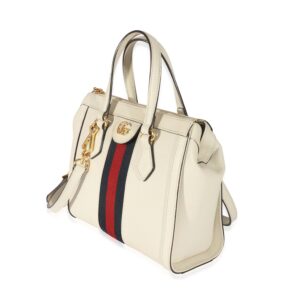 Gucci White Leather Small Ophidia Web Top Handle Tote | Luna Bags