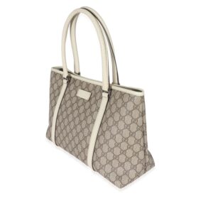 Gucci Beige GG Supreme White Leather Joy Tote | Luna Bags