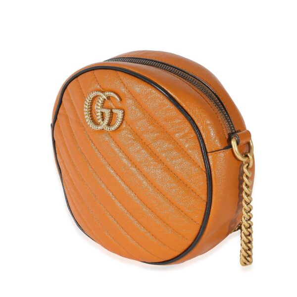 Gucci Cognac Vintage Effect Leather Mini Torchon GG Marmont Round Bag | Luna Bags
