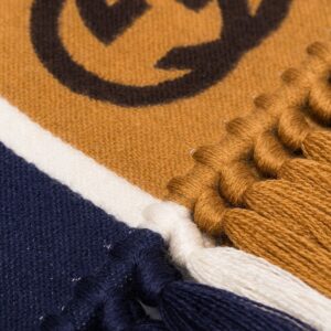 Gucci GG Stripe Scarf in Navy and Brown | Luna Bags
