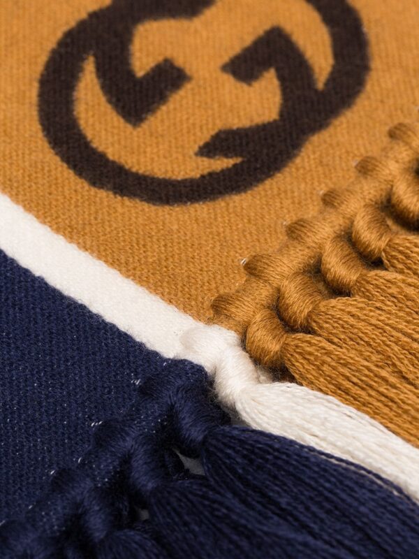 Gucci GG Stripe Scarf in Navy and Brown | Luna Bags