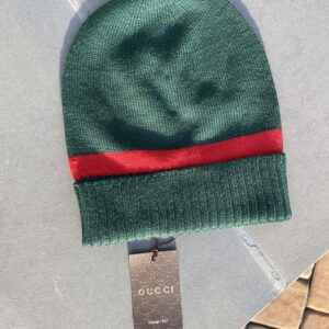 Gucci GG Green Wool Beanie with Red Stripe | Luna Bags