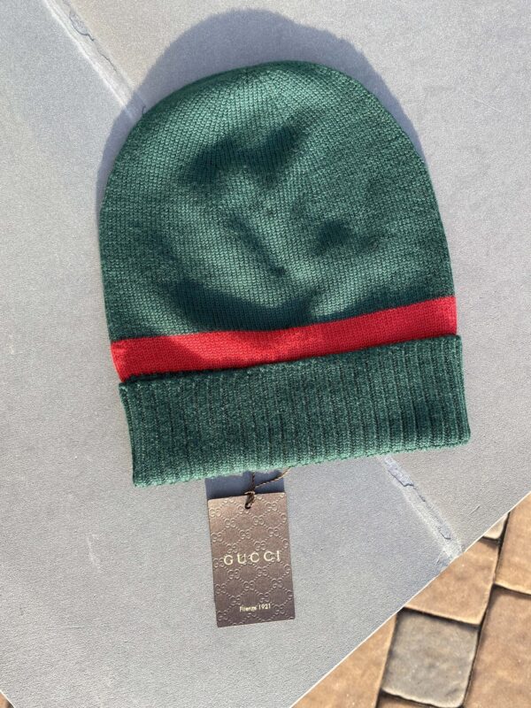 Gucci GG Green Wool Beanie with Red Stripe | Luna Bags