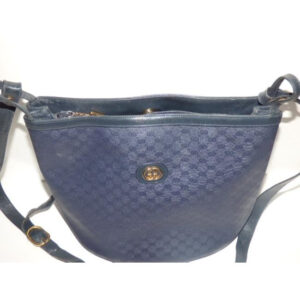 Gucci Blue Micro G Print on Dark Blue Leather Bucket Bag | Luna Bags