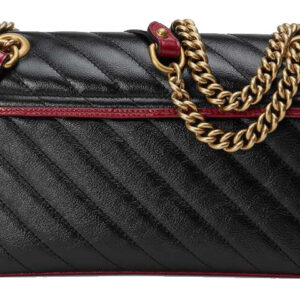 GUCCI GG Marmont Gold Logo Colorblock Leather Chain Shoulder Messenger Bag Small Black / Red Retro 443497-0OLFX-8277 | Luna Bags