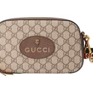 GUCCI Neo Vintage Metallic Tiger Head Logo Stripe Webbing Shoulder Messenger Bag Unisex / / Brown / Yellow 476466-K9GVT-8856 | Luna Bags