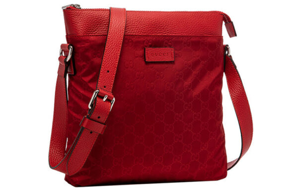 GUCCI Logo Leather Logo Nylon Shoulder Messenger Bag Red Classic 510342-K28AN-6523 | Luna Bags