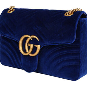 GUCCI GG Marmont Gold Label Logo Distress Velvet Chain Shoulder Messenger Bag Navy Blue 443496-K4D2T-4511 | Luna Bags