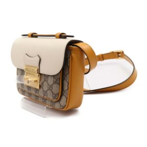 GUCCI Shoulder Bag 658487 Leather GG Supreme Canvas Ivory Dark Leaves Beige Ebony Gold Hardware Padlock 2WAY Handbag | Luna Bags