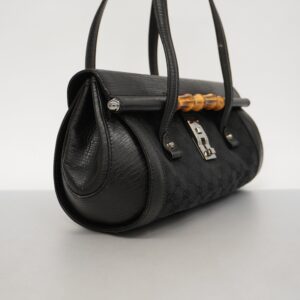 GUCCIAuth  Bamboo Handbag 111713 Women's GG Canvas Handbag Black | Luna Bags