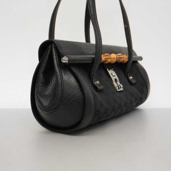 GUCCIAuth  Bamboo Handbag 111713 Women's GG Canvas Handbag Black | Luna Bags