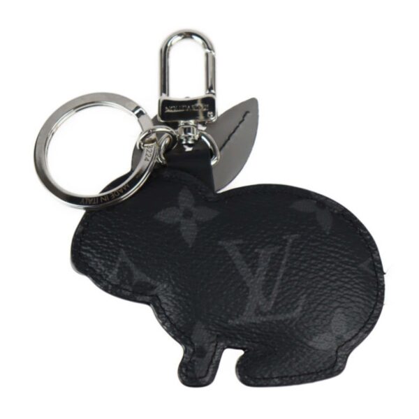 LOUIS VUITTON Portocre Animal Rabbit Keychain M63224 Monogram Eclipse Leather Black Gray Silver Metal Fittings Key Ring Bag Charm | Luna Bags