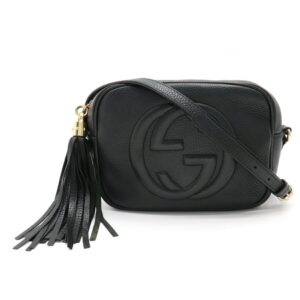 Gucci Soho Small Disco Tassel Shoulder Bag Pochette Leather Black 308364 | Luna Bags