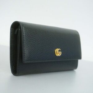 GUCCIAuth  GG Marmont Gold Hardware 456116 Women's Leather Long Wallet Black | Luna Bags