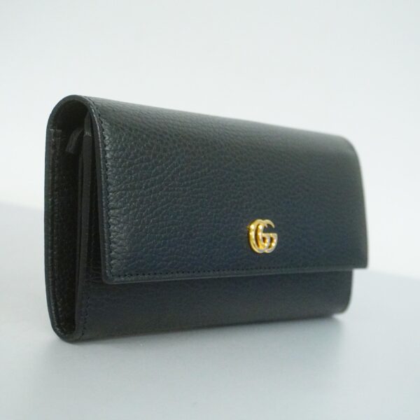 GUCCIAuth  GG Marmont Gold Hardware 456116 Women's Leather Long Wallet Black | Luna Bags